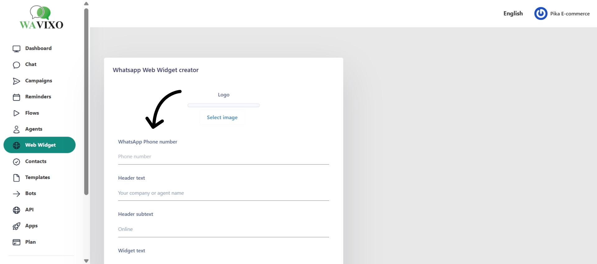 Widget creator panel